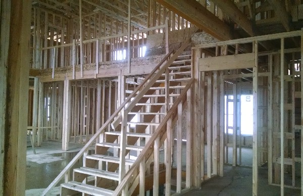 Framed stairs leading to the basement