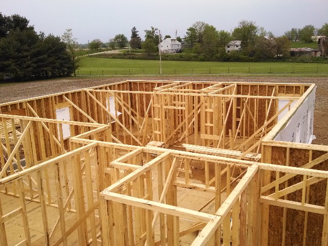 view of the layout of a house being framed